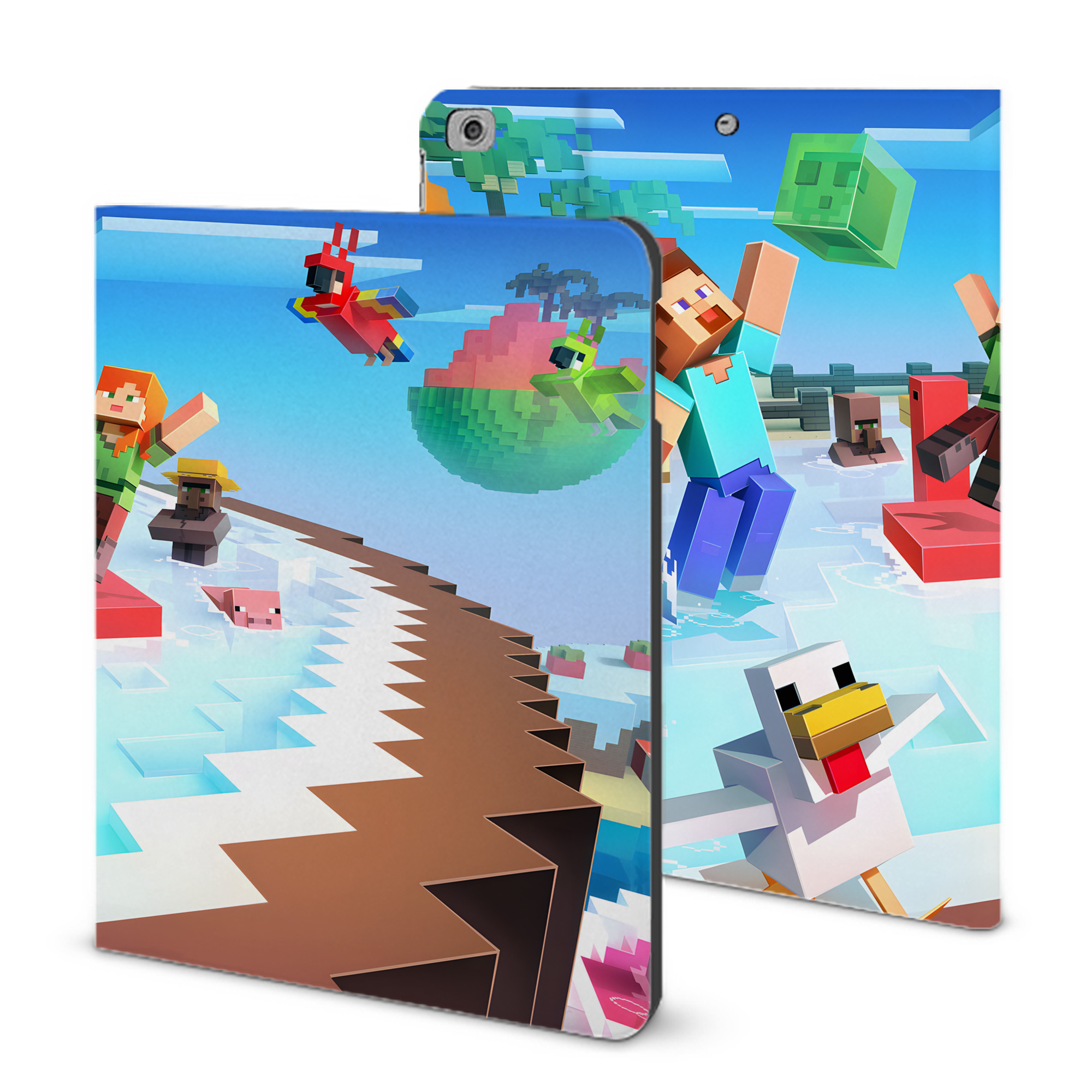 （画像用） マインクラフト ブロックの世界 Minecraft MC Block world IPad ケース ブック型 PUレザー TPU 耐衝撃 軽量 薄型 ペン収納なし 全面保護 IPad 各モデル対応